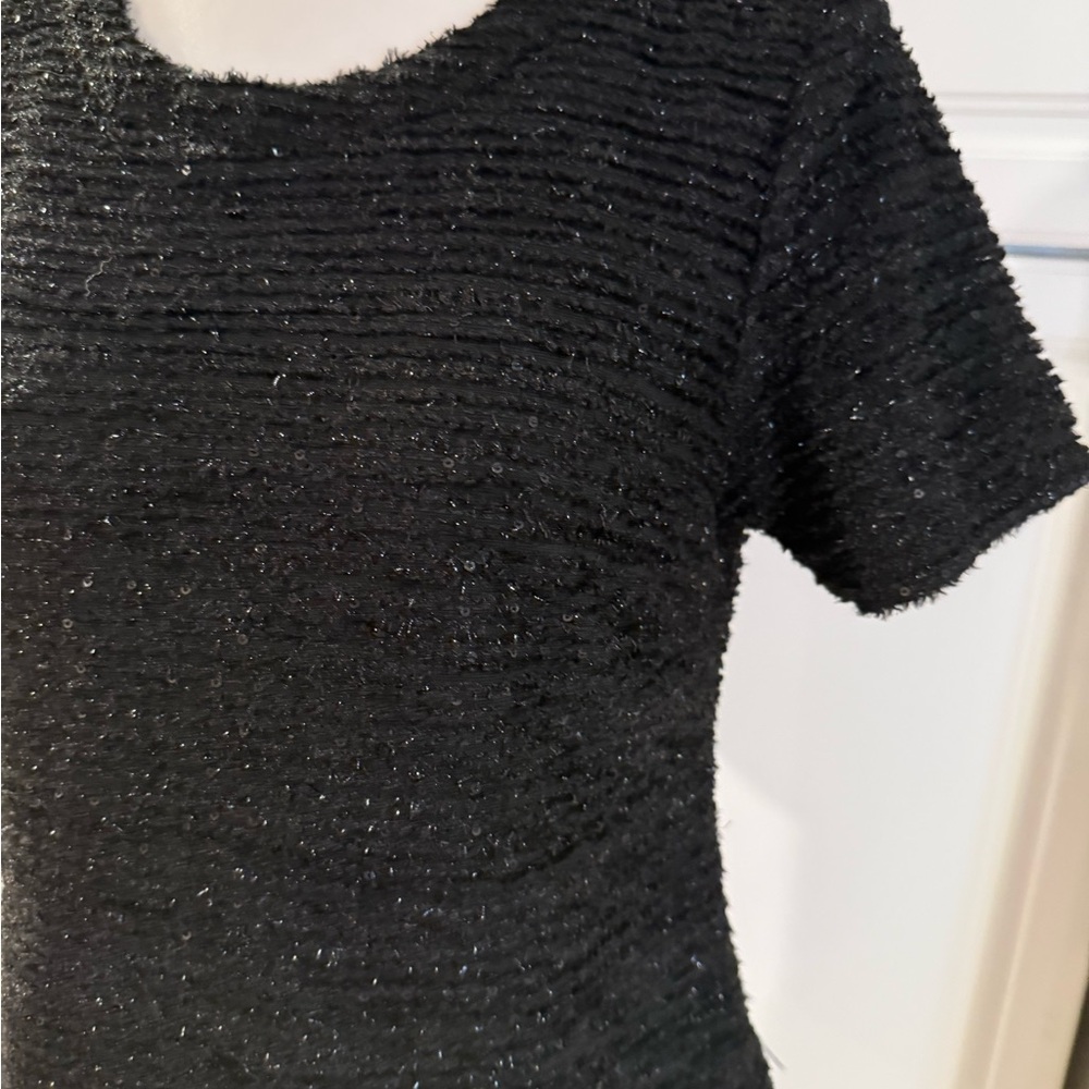 Anthropologie, Delletta Black Women's Metallic Thread Top w/ Feathers , Size S - Picture 4 of 12